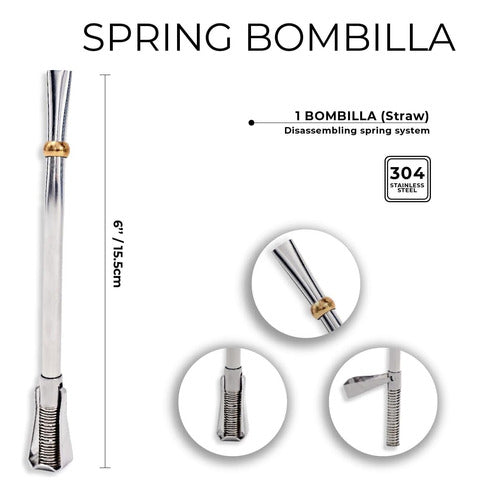 Bombilla Para Mate Acero Inoxidable Tipo Resorte 15,5cm 2