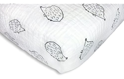 SwaddleDesigns Cotton Muslin Crib Sheet Hedgehog Black 0