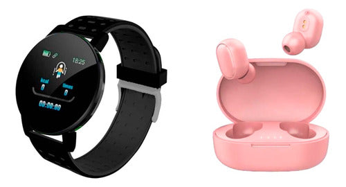 Smartwatch 119 Plus Black + Wireless Earbuds Pink Combo 0