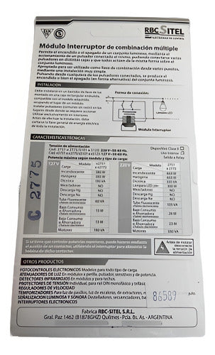 Módulo Interruptor Combinación Múltiple Rbc Sitel 660w 2775 1