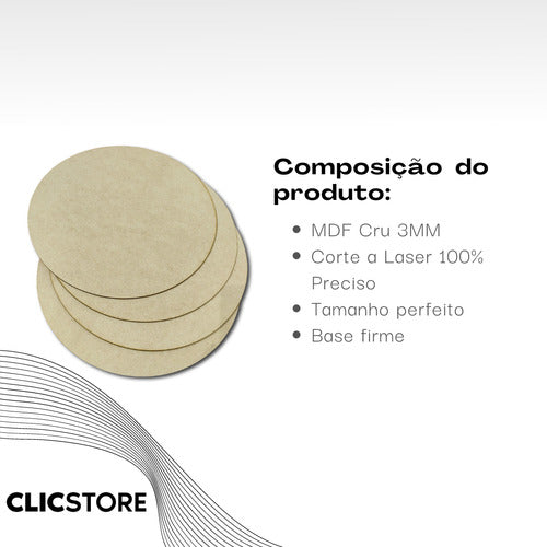 Kit 10 Supla Souplat Mdf Cru 20x20 3mm Base Redonda Bolachas 2