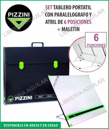 Pizzini 50x60 Board + Parallel Guide + 6 Positions Easel + Pizzini Briefcase 2