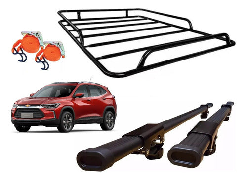 Nesbet Accesorios Roof Railing Bars for Chevrolet Tracker + Cargo Basket + 2 Tie Straps 0