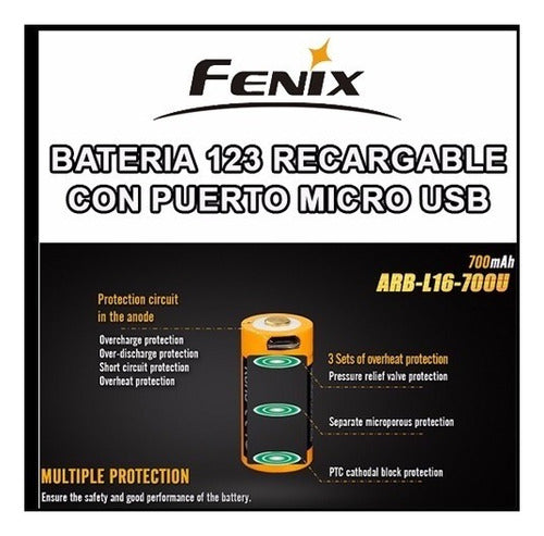 Batería 123 Recargable Fenix Con Puerto Microusb Microcentro 4