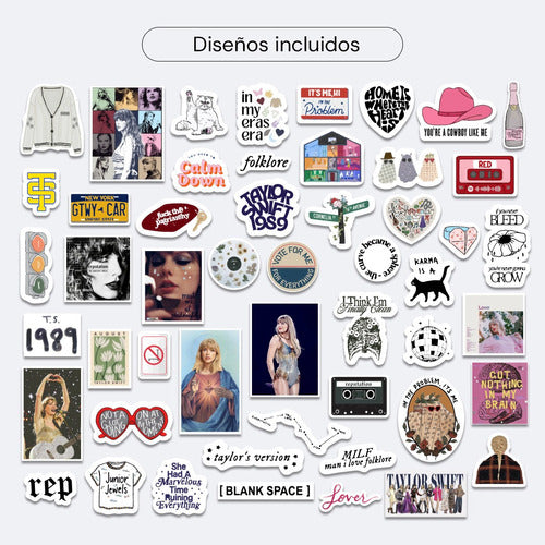 51 Stickers Taylor Swift Calcos Vinilo Termo Stanley Blancos 1