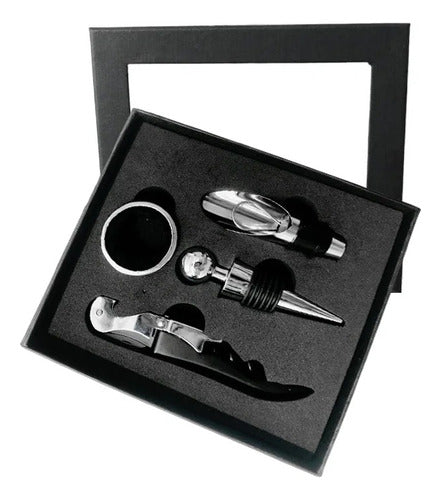 Set De Vino 4 Piezas Accesorios Para Vino Sacacorcho En Caja 0