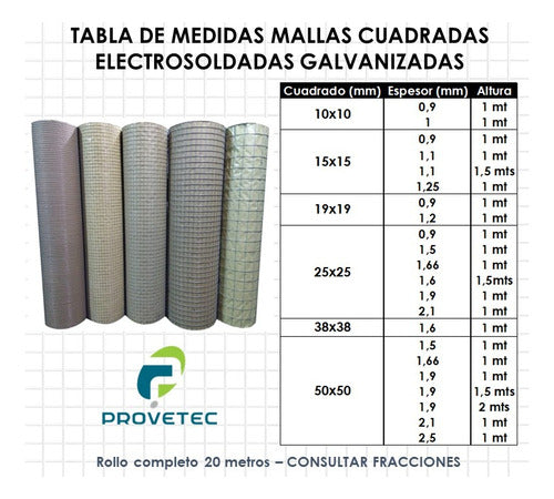 Provetec Galvanized Welded Metal Mesh 25x25 0.9mm 1x15m 1