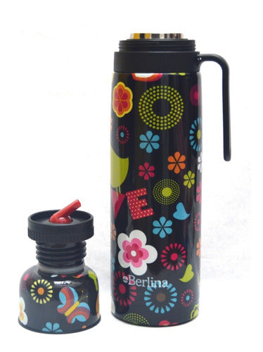 Bazar Online Set De Mate Con Termo Floreado 1lt Y Bombilla De Bronce 6