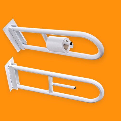 Set of 2 Fixed Safety Handrails with Toilet Paper Holder for Disabled Bathroom 60cm 1