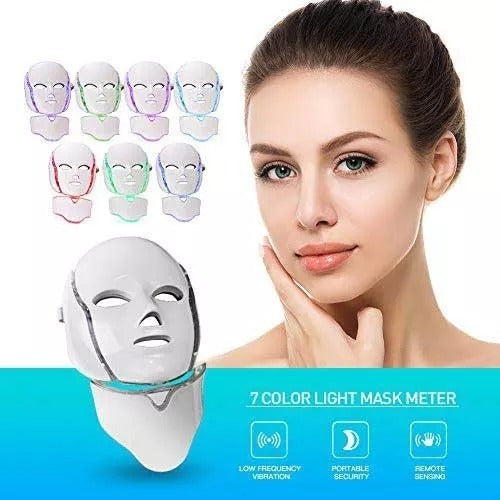 LED Facial + Neck Mask 7 Anti-Age Wrinkles Rosacea Acne 1