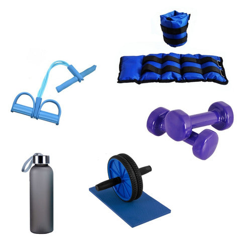 Gym Set: 2 Kg Dumbbells, Ankle Weights, Water Bottle, Resistance Band, and Ab Wheel 0