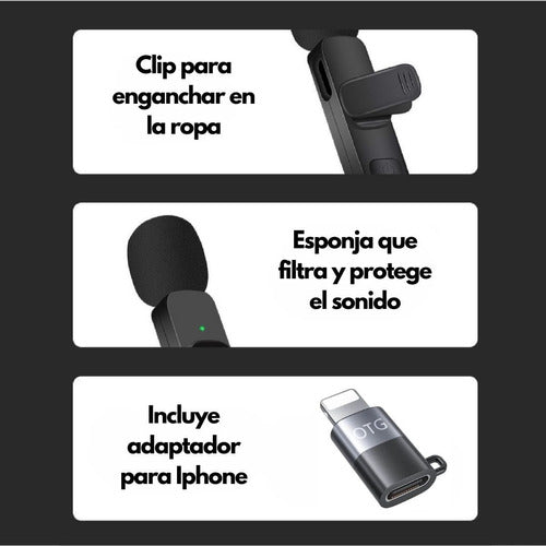 Pavadas No Wireless Lapel Microphone X2 USB C + Apple Adapter 3