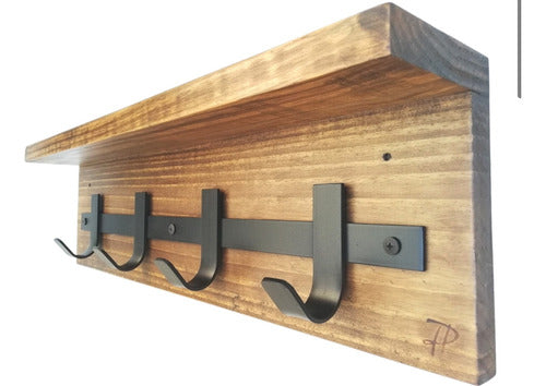 Rustic Wooden Wall Coat Rack with Shelf 4 Hooks 0