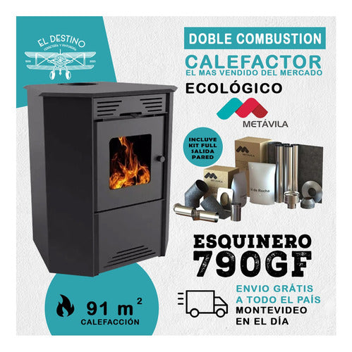 Calefactor Esquinero  91 M2 A Leña Doble Combustión 790gf Ed 2