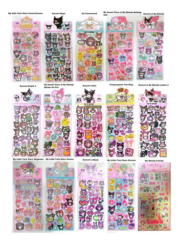 Planchas X3 Stickers Holográficas Kuromi My Melody Cinna 2