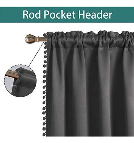 Lordtex Darkening Curtains with Pom Poms for Bedroom, 42 x 95 2