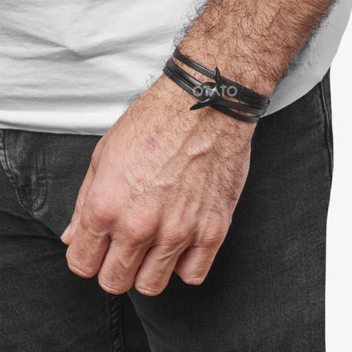 Men's Anchor Pendant Genuine Leather Bracelet for Men 11