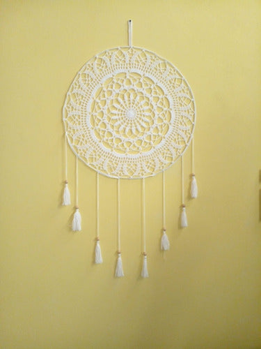 Vishwa Tejidos Atrapasueños Mandala Grande 60cm Negro Blanco Tejido Crochet 0