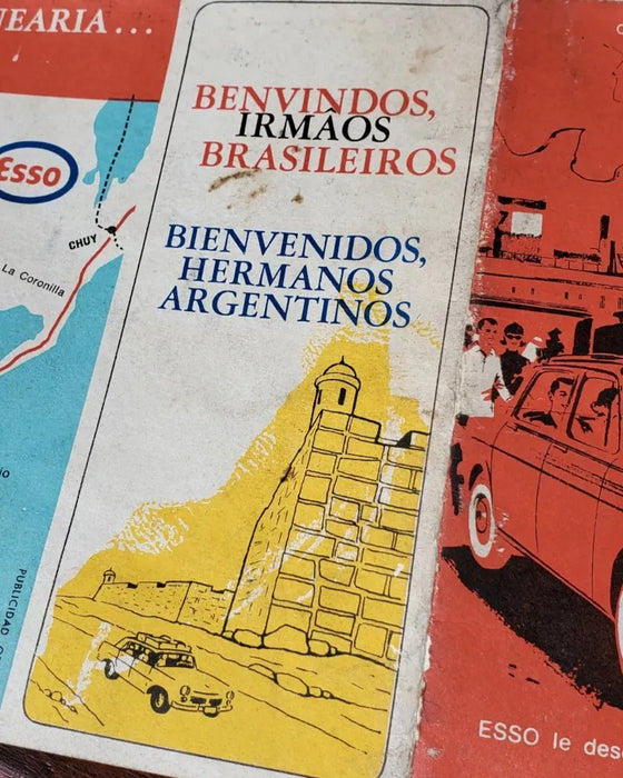 Esso Vintage Map "Ruta Azul del Uruguay Turístico" Late 40s – Antique Travel Guide, 57x35 cm Open