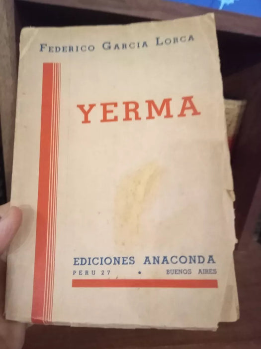 Editorial Anaconda Yerma by García Lorca – 1st Edition 1937 – Classic Spanish Play – Collectible Literature