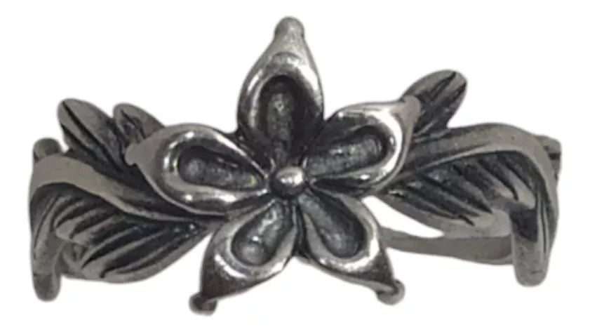 Sterling Silver 925 Floral and Leaf Ring – Oxidized Finish, Elegant Design, Adjustable Fit