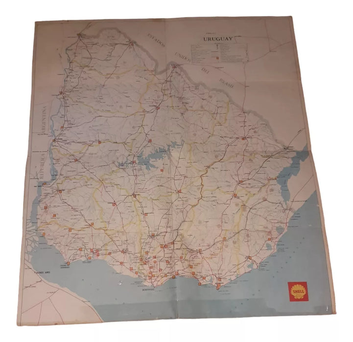 Shell 1974 Vintage Map of Uruguay – Adhesive Catalog, 88 cm x 51 cm