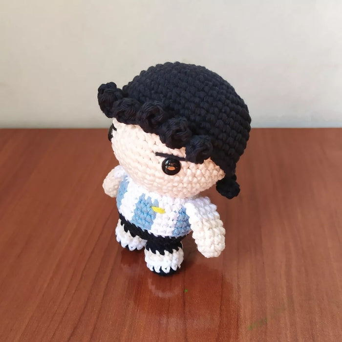 Diego Maradona Crochet Doll in Argentina Jersey - Handcrafted Amigurumi for Fans and Collectors