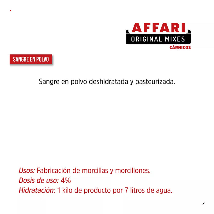 Affari Original Mixes Pasteurized Whole Blood Powder for Morcillas X 5kg – Premium Quality, Ideal for Sausage Making