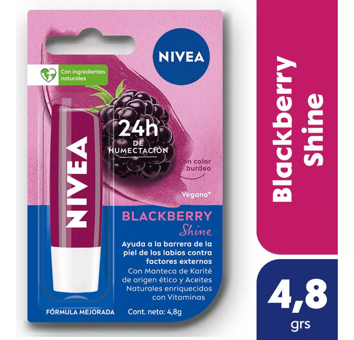 Nivea Protector Labial Humectante - Hydrating Blackberry Shine Lip Balm 4.8g - Personal Care Essential