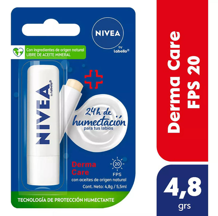 Nivea Protector Labial Derma Care SPF20 Lip Balm - by Labello, 4.8g - Personal Care Essential