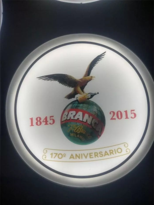 Round LED Sign – Fernet Branca Design – 33cm x 33cm x 5cm – Bright Wall Decor for Bar or Home