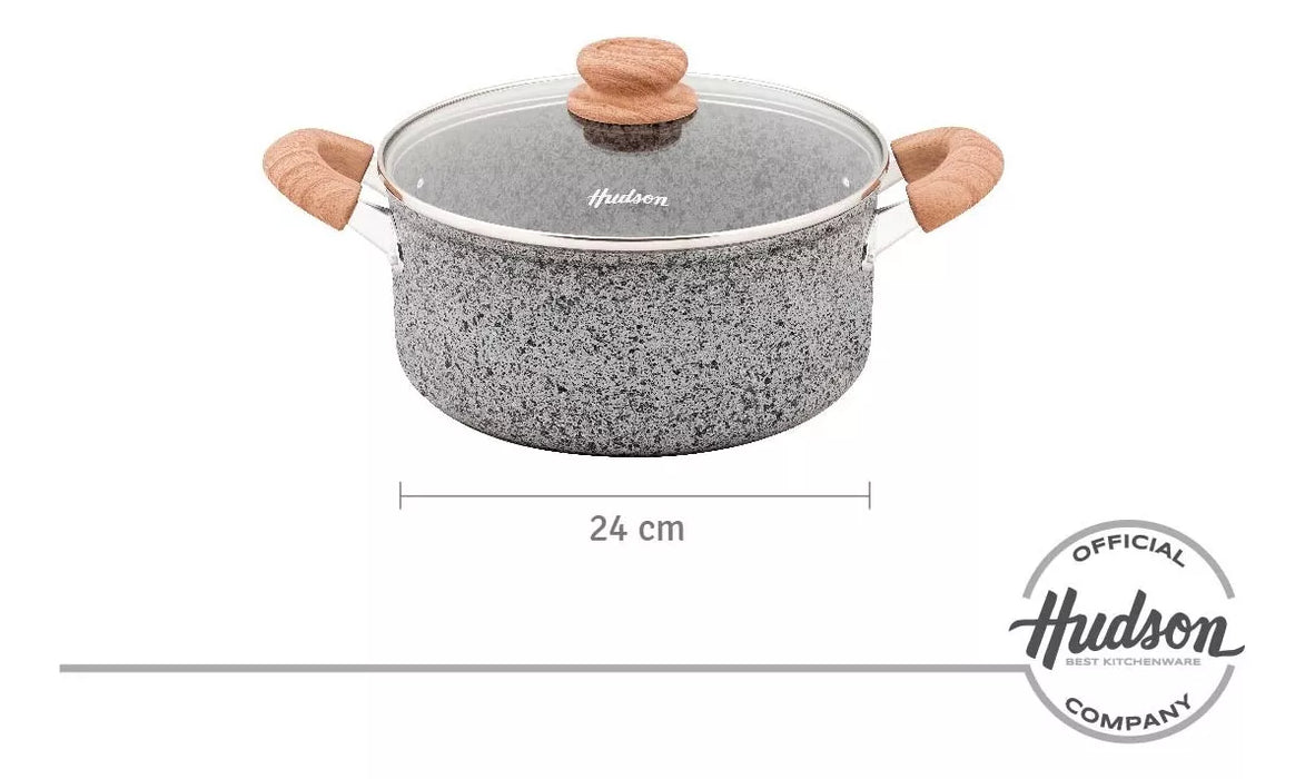 Cacerola Hudson de Aluminio Forjado con Revestimiento de Granito Gris de 24 cm - Utensilio Esencial de Cocina