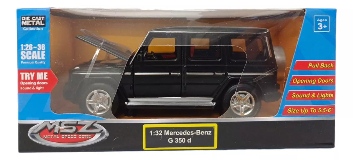 Coche modelo Mercedes Benz G350d negro fundido a escala 1:32 de MSZ - Vehículo coleccionable