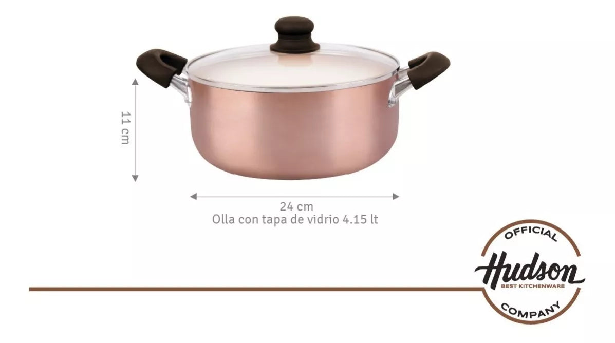 Hudson Cacerola de Aluminio - 24 cm Copper Aluminum Saucepan with Ceramic Nonstick Coating - Hudson Essential Cookware
