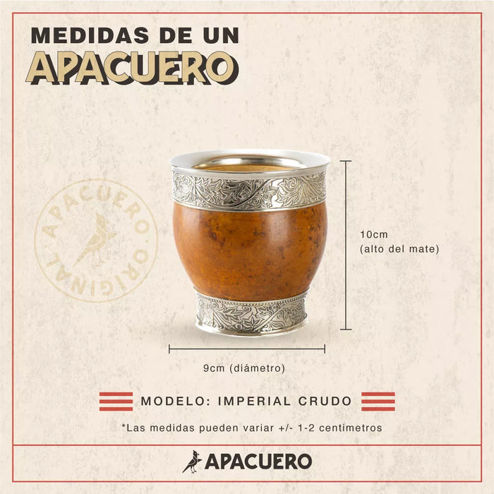 Apa Cuero Imperial Mate with Alpaca Rim and Natural Gourd - Handcrafted in Argentina