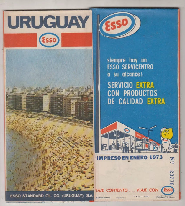 ESSO 1973 Uruguay Map – Fold-Out Paper Map of Playa Pocitos, 58 cm x 82.5 cm