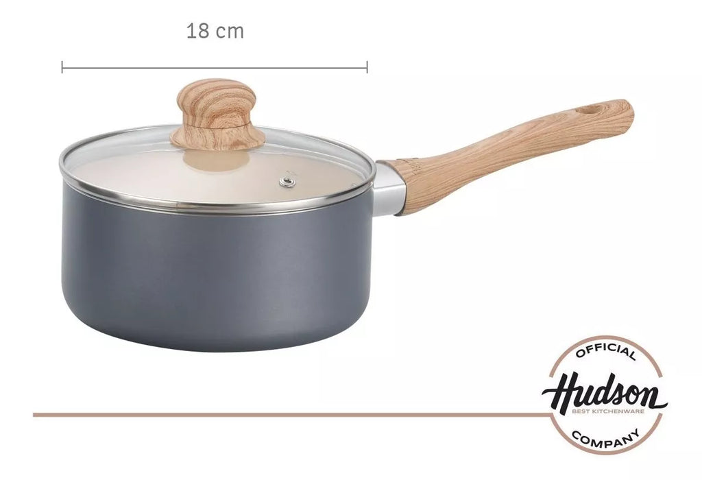 Cacerola Hudson de Aluminio con Revestimiento Antiadherente Cerámico Gris de 18 cm - Utensilio Esencial de Cocina
