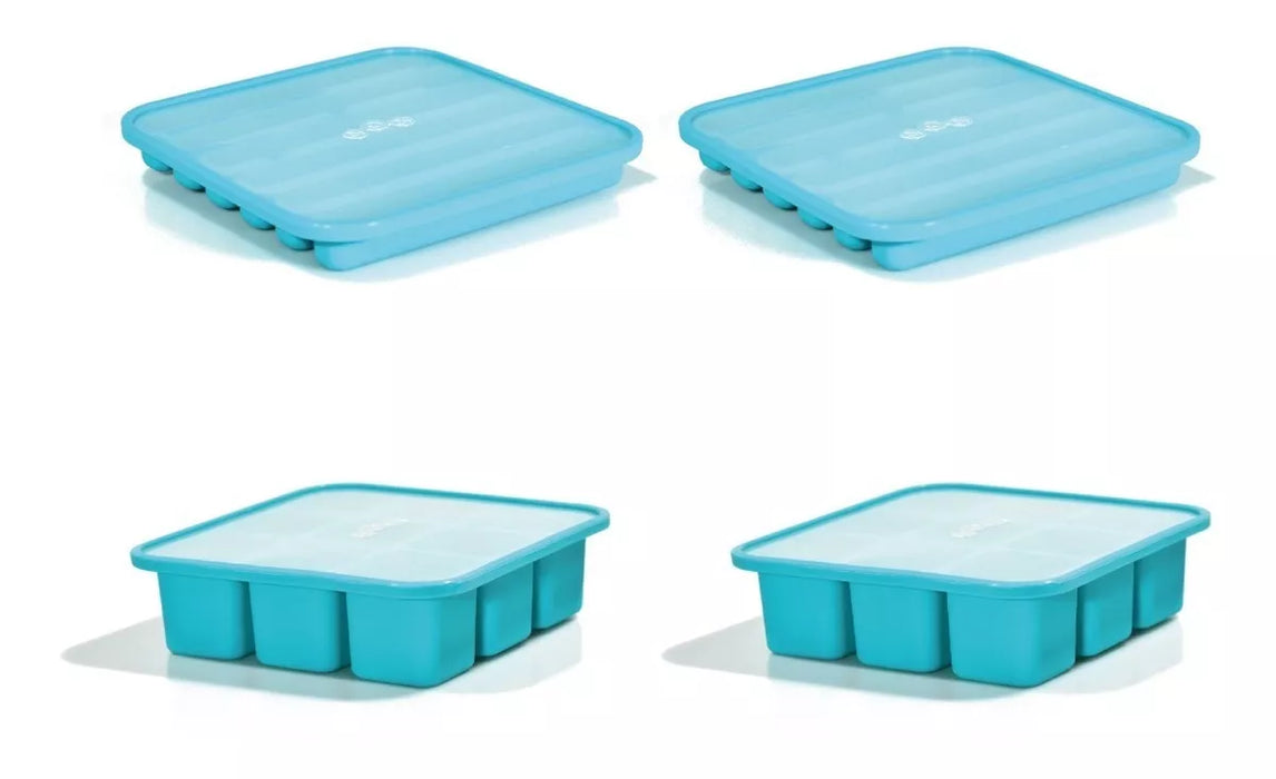 Cubeteras de Silicona Silicone Ice Cube Tray Set with Lid - 2 Cubes + 2 Sticks - Freezer Mold Kit