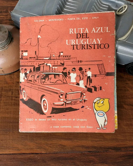 Esso Vintage Map "Ruta Azul del Uruguay Turístico" Late 40s – Antique Travel Guide, 57x35 cm Open