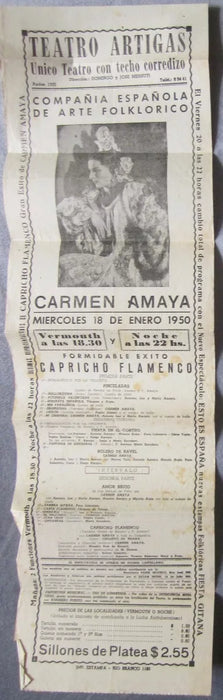 Vintage 1950 Teatro Artigas Program – Carmen Amaya Performance – 57 x 16.9 cm Rare Collectible