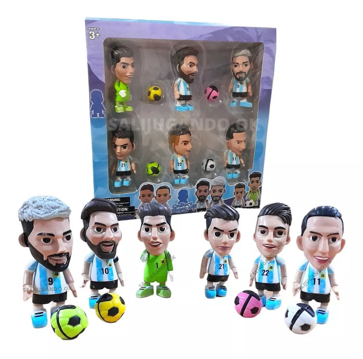 Argentina National Team Figures Set - Messi, Di Maria & More - Collectible Soccer Toys (6 Count)