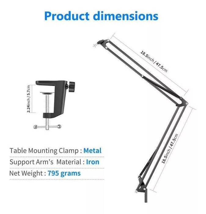 Universal Overhead Photography Arm - Reinforced Mount for Webcam, Ring Light, LED