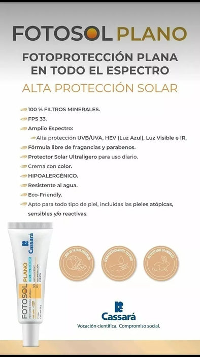 Cassara Fotosol Plano Tinted Sunscreen SPF 33 – 30g Color Protection Cream, UVA/UVB Defense