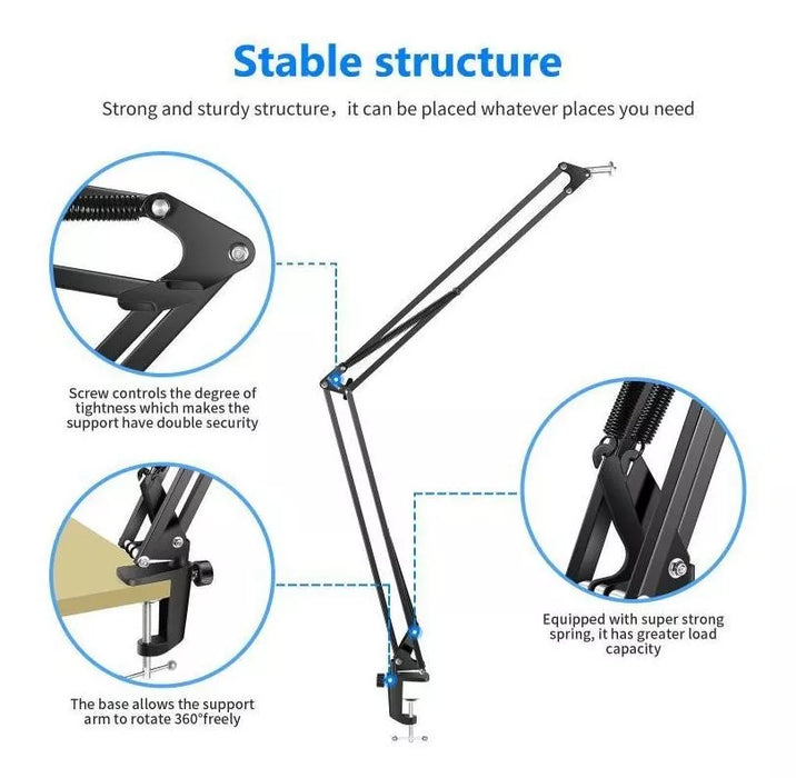Universal Overhead Photography Arm - Reinforced Mount for Webcam, Ring Light, LED