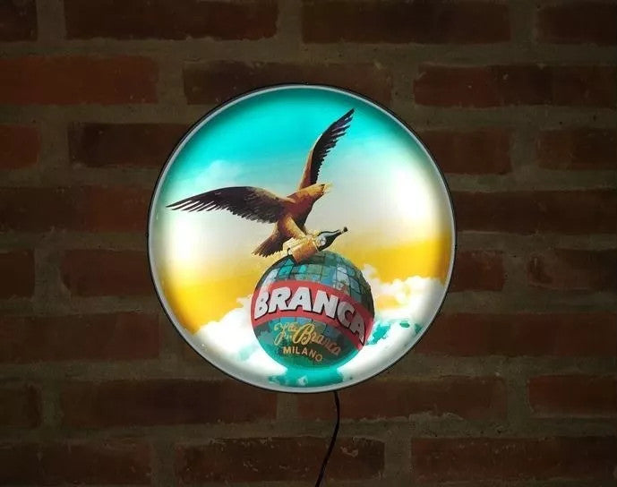 Round LED Sign – Fernet Branca Design – 33cm x 33cm x 5cm – Bright Wall Decor for Bar or Home