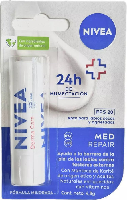 Protector Labial Nivea Derma Care con FPS20 Humectante - Protección Hidratante para tus Labios