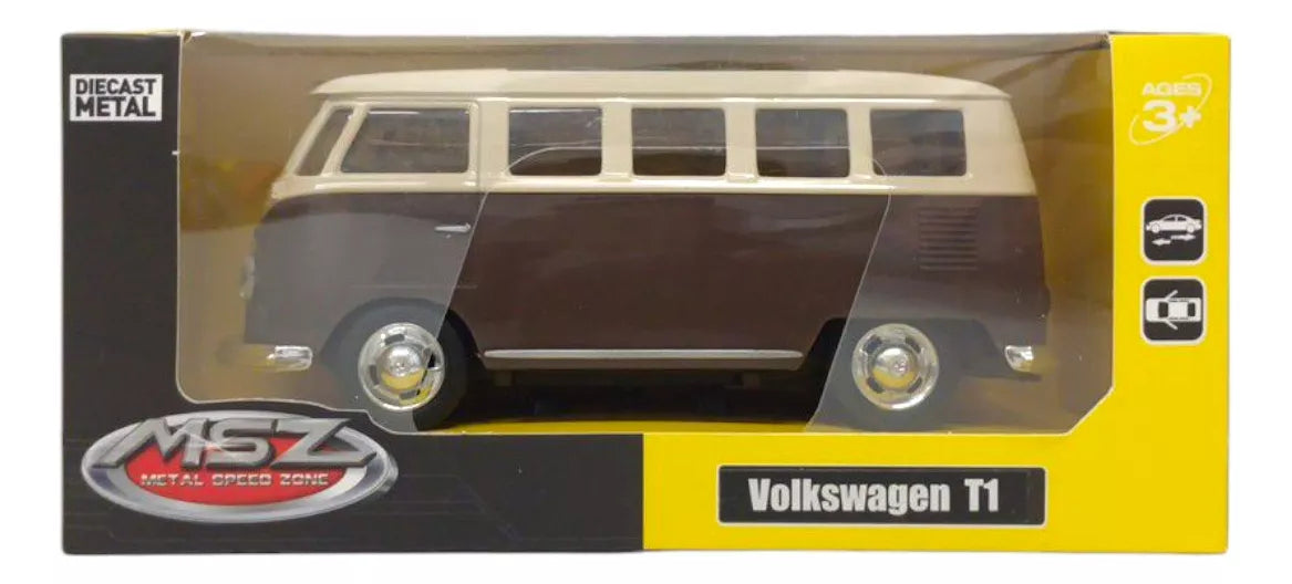 Furgoneta modelo Volkswagen T1 a escala 1:30 de MSZ, vehículo coleccionable de color marrón