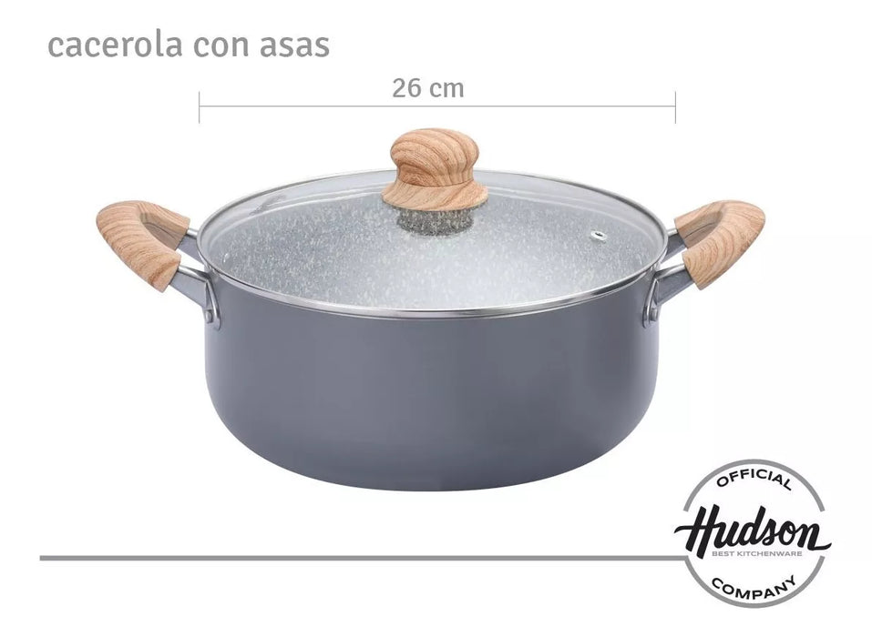 Cacerola Hudson de Cerámica Antiadherente 26 cm Granito Gris - Utensilio Esencial de Cocina
