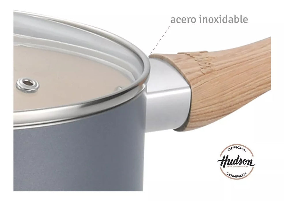 Cacerola Hudson de Aluminio con Revestimiento Antiadherente Cerámico Gris de 18 cm - Utensilio Esencial de Cocina
