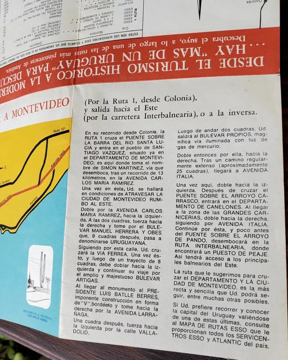 Esso Vintage Map "Ruta Azul del Uruguay Turístico" Late 40s – Antique Travel Guide, 57x35 cm Open